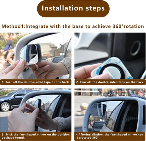 Pack-2 Car Rearview Blind Spot Mirror, Adjustable High-definition Fan-shaped Mirror, Frameless Wide-angle Convex Mirror, Universal Side Rearview A...