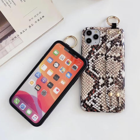 siduater Hand Strap Case for 6.7" iPhone 15 Pro MAX with Kickstand, Wrist Band Strap Snake Pattern Textured Soft Shockproof Cover, Adjustable Hand...