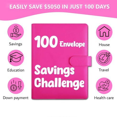 ISRAR™ 100 envelopes money saving challenge binder, Pre-Numbered Envelopes, 2 Erasable Red Markers, A5 Money Saving Book, Save 5050$ With This Mon...