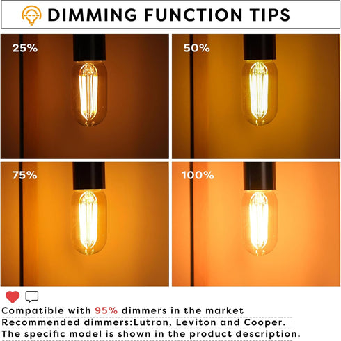 Amber Light Bulb,Dimmable Tubular led Bulb, T45 edison LED Bulbs, 60W Equivalent, 6W 500lm, 2200K Warm White, LED Filament Bulbs with 80+ CRI, Pac...