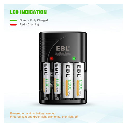 EBL Smart Rapid AA AAA Charger for AA AAA 9V Rechargeable Batteries Ni-MH Ni-CD Rechargeable Batteries...