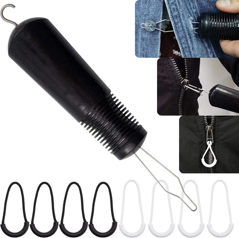 Daily Treasures Button Hook and Zipper Pull, Button Hook Dressing Aid with 8Pcs Zipper Pulls, Button Assist Device with Non-Slip Ribbed Handle for...