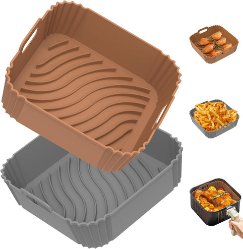 2 Pack Air Fryer Silicone Liners, Square Airfryer Liners, Silicone Air Fryer Liners Reusable for 4-6 QT, Air Fryer Accessories Replacement for Par...