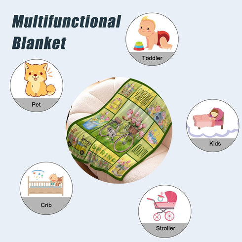 Spring Theme Throw Blanket for Baby Small Farmhouse Biycle Floral Blanket for Toddler Swaddle Pet Crib Soft Fuzzy Plush Fleece Blankets and Throws...