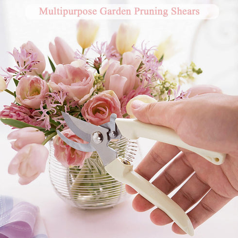 2 Pack Flower Scissors Set Stainless Steel Floral Design Supplies Tools for Flower Stem Cutter Rose Stripper Dethorner (Beige)...