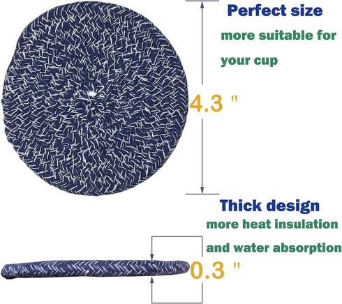 6 Pcs Woven Braided Coasters for Drinks Absorbent-Modern Dinning Room Decor Housewarming Cup Mat-Hot Cold Drinking Good Choice (Navy Blue)...