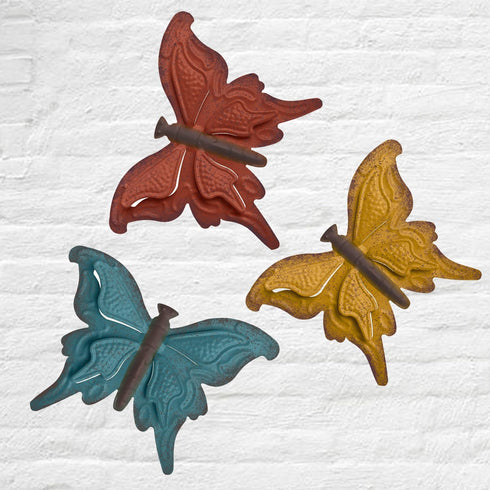 KISWIAR 3PCS Metal Three-dimensional Butterfly Wall Decoration, Butterfly Iron Art Wall Sculpture, Yellow Red Blue Butterfly Wall Decor for Indoor...