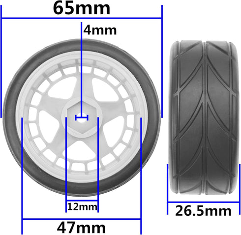ShareGoo RC OD 2.55" Nylon 12mm Hex Wheels & Rubber Tires Set Compatible with Traxxas Tamiya Sakura HSP Redcat 1/10 RC On-Road Touring Drift Car (...