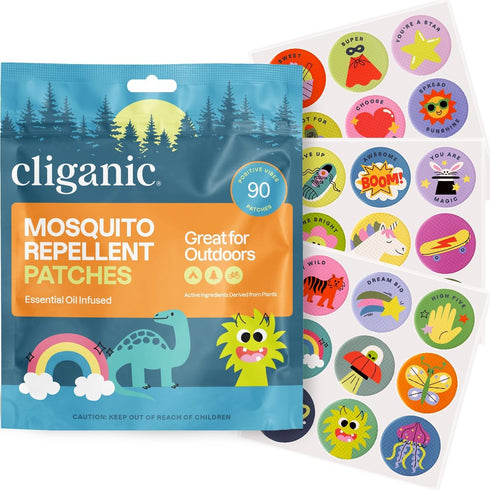 Cliganic Mosquito Repellent Stickers (90 Pack) - Positive Vibes Patches for Kids, Natural DEET-Free, Essential Oil Infused...