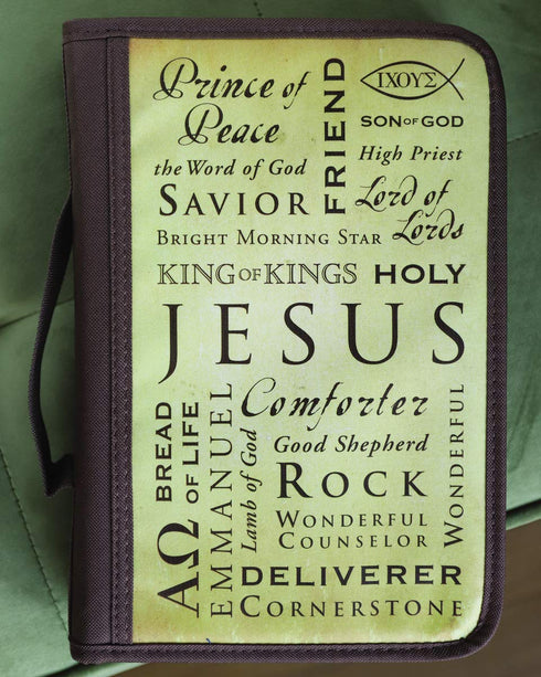 Names of Jesus Bible Cover, Zippered, with Handle, Canvas, Brown, Large...