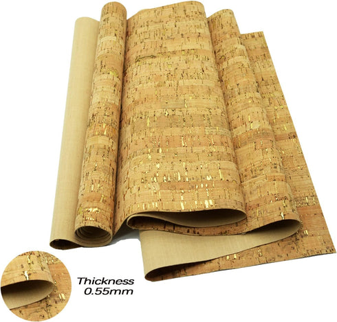 Cork Fabric by The Yard for Sewing: Natural Cork and Gold Embellished Craft Fabric Sheet,Glitter Fabric Roll 12.5 * 54 Inch for Earrings and Other...