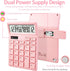 Standard Calculator 12 Digit,Pink Desktop Dual Power Battery and Solar,Desk Calculators with Large LCD Display,Perfect for Home, Office,and School...