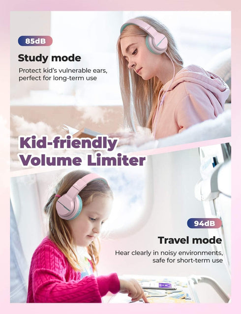 iClever HS19 Kids Headphones with Microphone for School, Volume Limiter 85/94dB, Over-Ear Girls Boys Headphones for Kids with Shareport, Foldable ...
