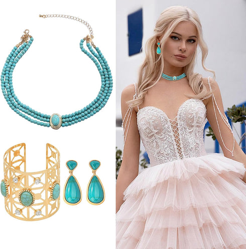 FUNOJOY Pearl Collar Statement Necklace for Women Chunky Pearl Costume Jewelry Sets for Women Including Pearl Earrings Pearl Bracelets Simulated P...