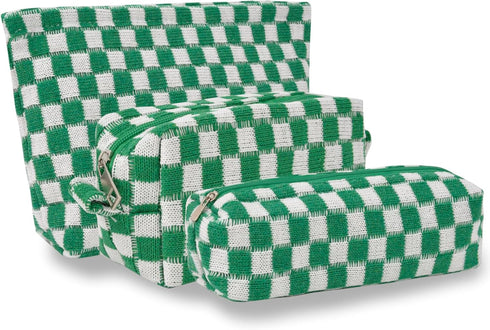 3 pcs Makeup Bags Checkered Cosmetic Travel Bag Toiletry Organizer Bag Aesthetic Portable Accessories Pouch Cute Chessboard Makeup Brushes Storage...