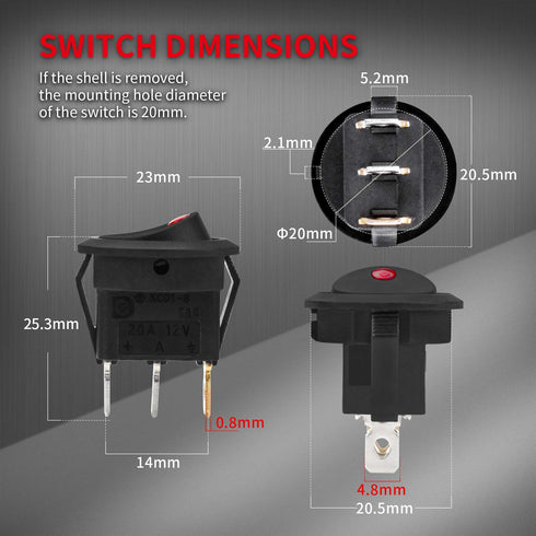 DaierTek Round Rocker Switch 12V 20A LED DC Round Shell 3 Pin with 12 Volt Red LED Lighted Automotive Car Truck Rocker Toggle Switch ON Off -5Pack...