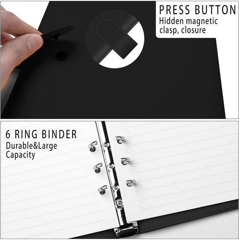 A5 Notebook Binder - Candy Sweet Leather 6 Ring Planner with Stylish Design, Loose Leaf Personal Organizer Binder Cover with Press Button Closure...