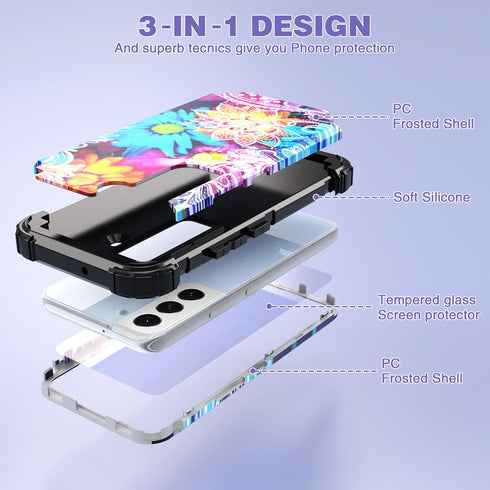 IDweel Galaxy S24 Case with Screen Protector & Camera Lens Protector,Hybrid 3 in 1 Shockproof Heavy Duty Protection Hard PC Cover Soft Silicone Bu...