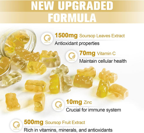 Recipe Upgrade Soursop Graviola Gummies - Organic Soursop Leaves & Fruit Extract 2000 mg - Digestive Aid, Immune Support & Antioxidant Properties ...