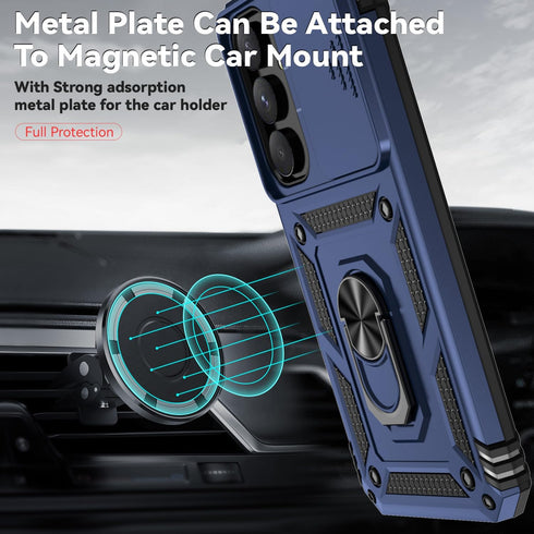 for Samsung Galaxy A55 5G Case with Camera Lens Cover HD Screen Protector, Dual Layer Military-Grade Drop Tested Magnetic Ring Holder Kickstand Pr...