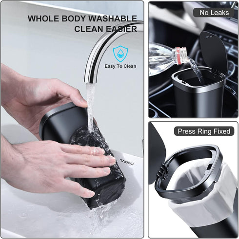 Mini Car Trash Can with Lid, Cup Holder Trash Can for Car with 3 Rolls Mini Trash Bags, Waterproof Small Car Garbage Can for Car Home Office Desk ...