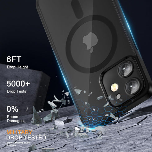 5 in 1 Case for iPhone 12 Pro 6.1-Inch with Tempered Glass Screen Protector and Camera Lens Protector, Equiped with Auto Installation Tool Non-Yel...