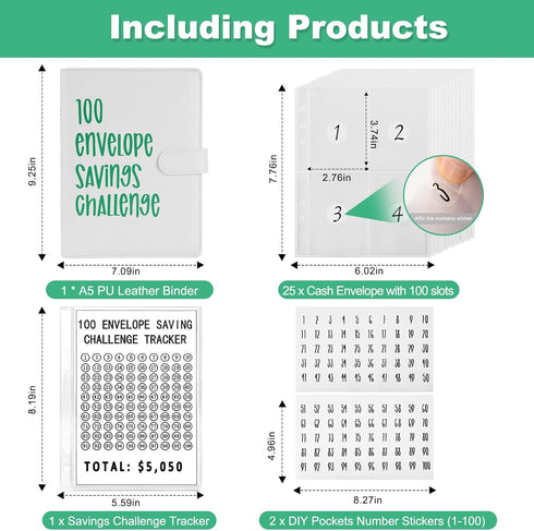 100 Envelope Challenge Binder,Easy and Fun Way to Save $5,050,Savings Challenges Binder with Cash Envelopes for Budgeting Planner & Saving Money (...