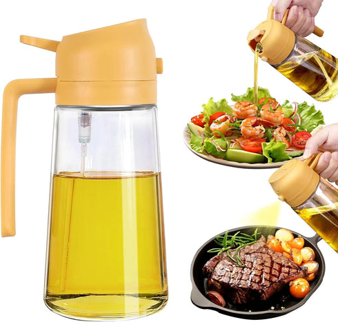 2 in 1 Oil Dispenser and Oil Sprayer, 470ml Oil Dispenser Bottle Spray and Pour, Glass Olive Oil Sprayer for Cooking, Food-Grade Oil Spray Bottle ...