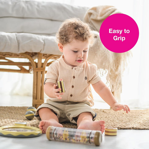 Edushape My First Shakers Boho Chic Basic Shapes - Baby Maracas with Soothing Sound - Musical Egg Shakers for Babies - Grasping and Teething Rattl...