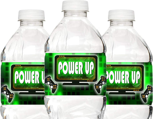 POP parties Ink Gaming Green Waterproof Bottle Labels - 20 Labels, 2" x 9" Each - Perfect for Gaming Party Decorations...