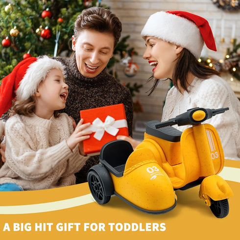 Kids Ride-On Motorcycle with Side Car - Eco-Friendly Straw Material, Push and Pull Toy for 1-3 Year Olds, Mini Cute Motorcycle Toys for Kids 3-5...