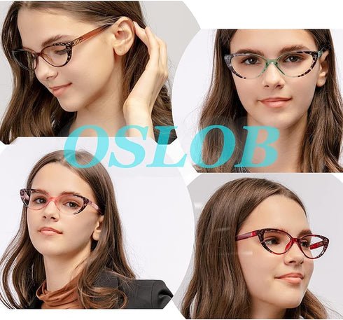 4 PACK Cat Eye Reading Glasses for Women Blue Light Blocking Readers with Spring Hinge Anti Glare UV?Mix,1.5?...