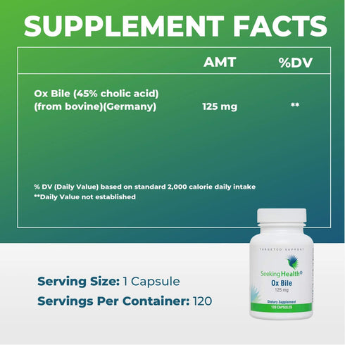 Seeking Health Ox Bile 125 - Digestive Enzyme & Gallbladder Support Supplement - Vegetarian Capsule with Digestive Enzymes - 120 Capsules...