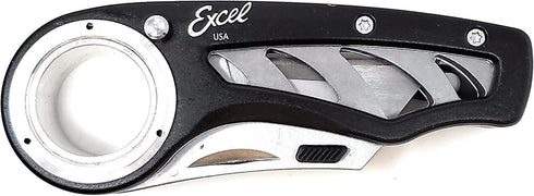 Excel Blades Revo Folding Pocket Utility Knife - Aluminum Body Heavy Duty Box Cutter with Holster, Anti-Slip Finger Loop Design Grip, Quick Change...