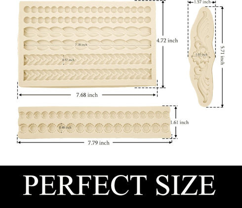 Pearl Fondant Molds, 3 Pack Silicone Pie Decoration Crust Mould, for Cake, Chocolate, Cupcake, Knit Rope, Game Pie, SugarCraft, Clay...