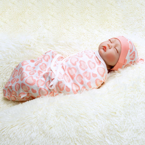 Reborn Baby Dolls Clothes Outfit Accessories Pink Heart Swaddle Blanket & Hat 2 Pcs Set for 17-22 Inch Reborn Doll Newborn Girl&Boy...