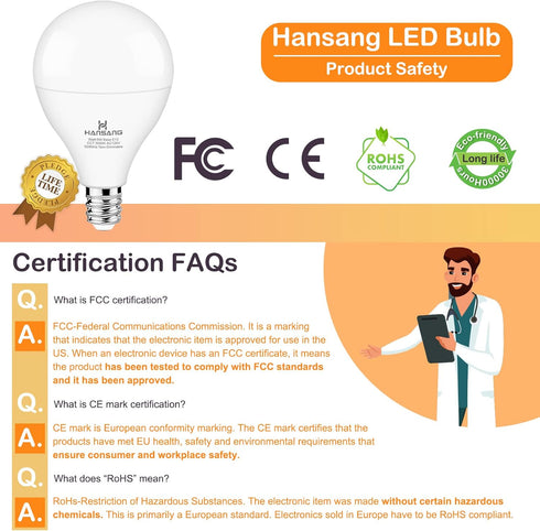 hansang Ceiling Fan Light Bulbs E12 Small Base, 60W Equivalent Light Bulb, 3000K Warm White, LED Candelabra Small Light Bulbs, A15 Round Chandelie...