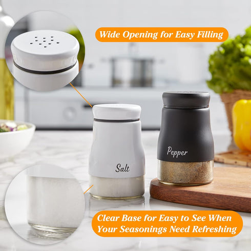 Salt and Pepper Shakers Set, Bivvclaz 5 Ounce Stainless Steel Salt and Pepper Dispenser with Glass Bottom, Cute Salt and Pepper Shakers for Modern...