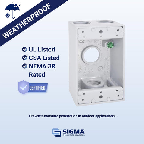 Sigma Electric, White Sigma Engineered Solutions, 14251WH 1/2-Inch 4 Hole 1-Gang Box, No Size...