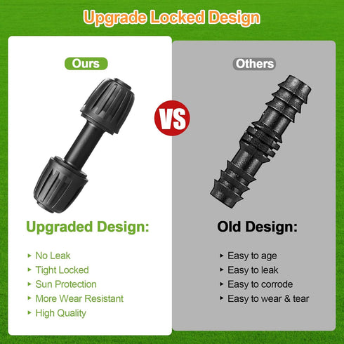 Drip Irrigation Fittings for 1/2 inch Tubing (0.60"-0.63" OD), 12 Pieces Barbed Coupling Drip Parts Locked Coupler Connectors, Drip Line Nuts Conn...