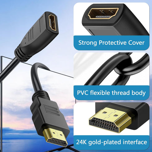 HDMI Extension Cable 1 Feet, 2 Pack HDMI Extender Cable High Speed HDMI Male to Female Adapter Cable 1080P HDMI Video Cord for HDTV, Monitor, PC, ...