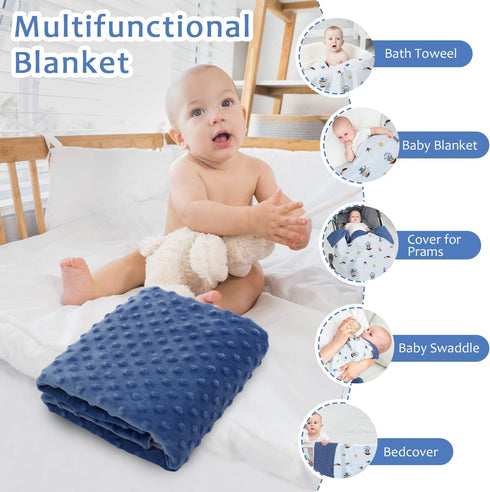 Baby Blankets for Unisex Boys Girls, Silky Micro Soft Plush Minky Blankets with Print Animal Pattern and Soothing Dots Double Layer Newborn Bed Th...