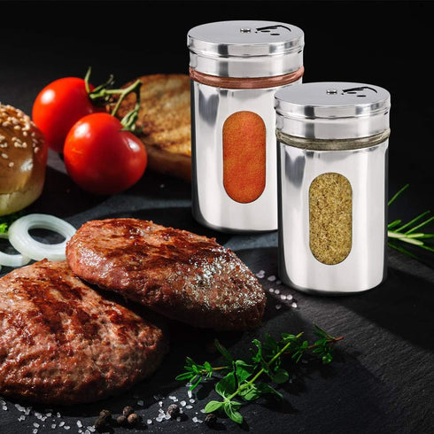 Accmor 2pcs Salt and Pepper Shakers,Stainless Steel Shaker for Salt Powder Sugar Cinnamon Pepper, Spice Dispenser with Adjustable Pour Holes,Silve...