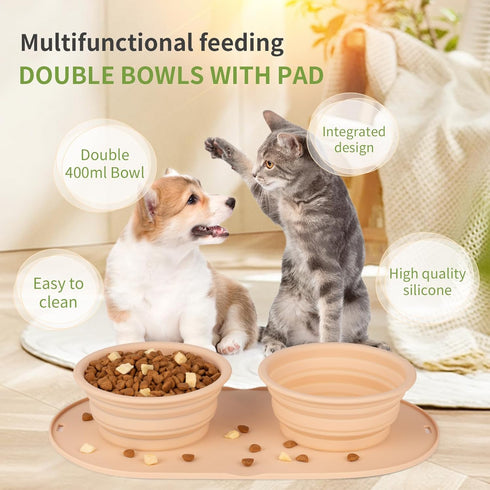 Dog Food Bowls Pet Bowls & Collapsible Dog Bowl Dog Water Bowls with No-Spill and Non-Skid, Feeder Bowls with Dog Bowl Mat for Small Medium Large ...