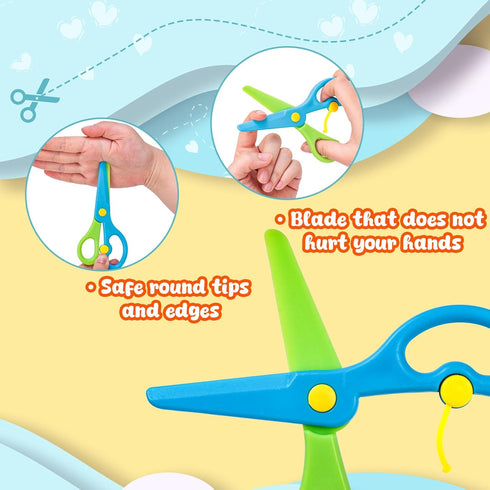 LOVESTOWN Kids Safety Scissors, 4 PCS Blunt Tip Scissor Preschool Training for Toddler & Children, Anti-Pinch Design, Child Hand Eye Coordination ...
