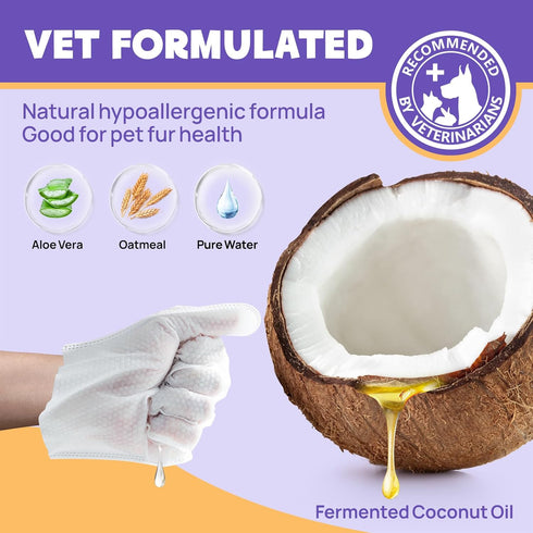 HICC PET Cleaning Deodorizing Bathing Wipes for Dogs & Cats, Hypoallergenic Dog Cleaning Glove Wipes with Coconut Oil Nourishing Grooming Fur, Cat...