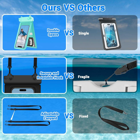 Waterproof Phone Pouch, IPX8 Double Space Cell Phone Case for iPhone 15 14 13 Pro Max Plus Samsung Galaxy S23 S22 Ultra, Detachable Lanyard, Cruis...