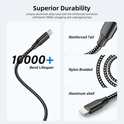 iPhone Charger Fast Charging Cord 3 Pack 10 FT Apple MFi Certified Lightning Cable Nylon Braided iPhone Charger Cord Compatible with iPhone 13 12 ...