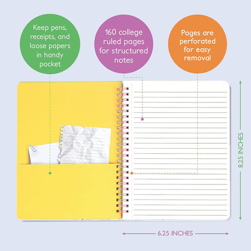 Sweetzer & Orange S&O Cute Spiral Notebooks - College Ruled Spiral Notebook with Pockets - Hardcover Notebook for Women - Cute Notebooks for Schoo...