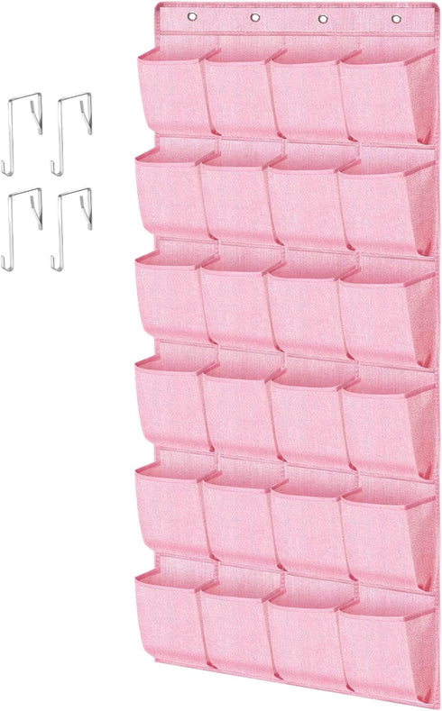 Pink Shoe Organizer Over the Door for Girls Women Kids Room,Hanging Shoe Rack Organizer for Closet Door,Zapateras Storage Holder with 24 Large Poc...